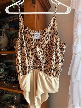 Princess Polly Leopard Print Satin Bodysuit in Tan and Black